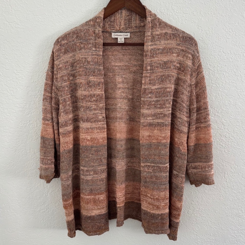 Coldwater Creek Open Front Knit Linen Blend Cardigan Women's Size 1X 16-18W Boho